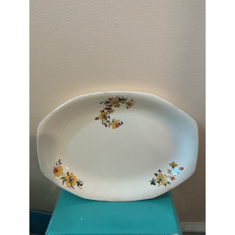 Vintage Homer Laughlin Floral Oval Serving Platter 11.5 Inch Made‎ in USA Cream